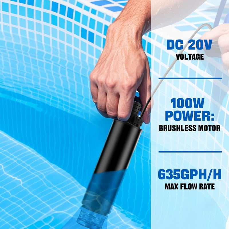 TEPULAS Mini Water Transfer Pump for Milwaukee M18 18V Battery, 635GPH Cordless Water Pump for Pool Draining, Pond, Garden, Fish Tank(Bare Tool) - Image 2
